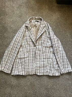 Cream & Brown accents Single-Button Women's Blazer